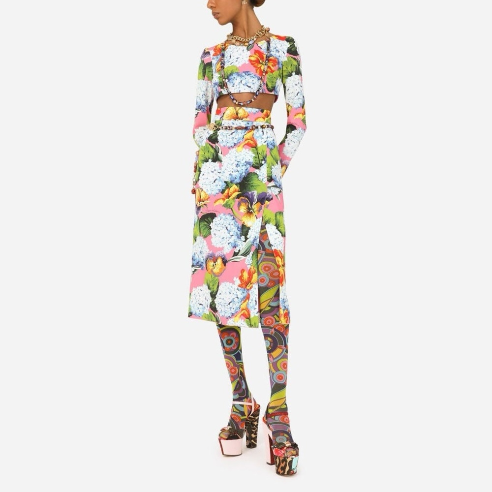 Dolce & Gabbana Floral Cady Midi Skirt - MidI Length Skirt - NEW WITH TAGS
